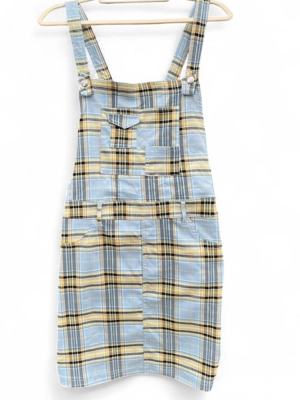like an angel Light Blue and Yellow Plaid Pinafore Dress